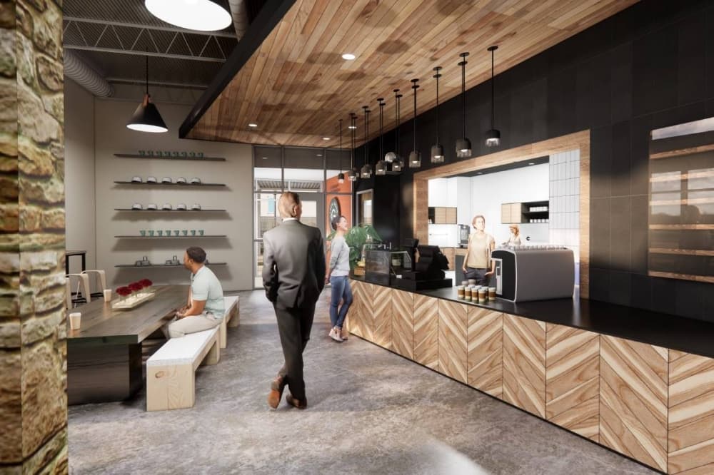 Rendering of a coffee shop. 