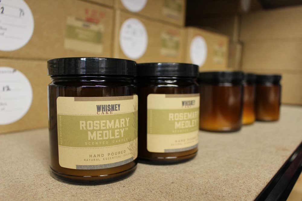 whiskey cake candles, rosemary medley scent