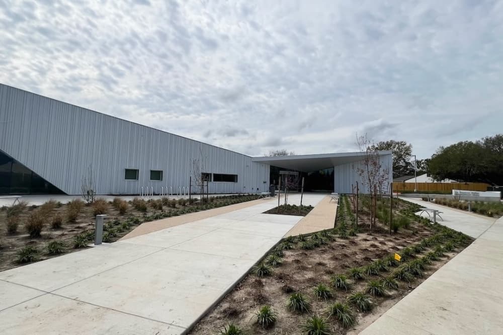 This is a photo of the exterior of the Dr. Shannon Walker Library.