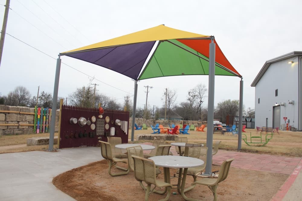 Covered seating and play area
