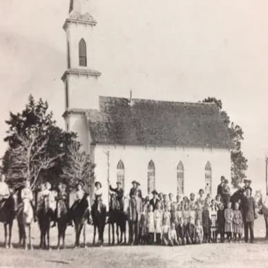 The photo shows Trinity Klein Lutheran Church in 1874.