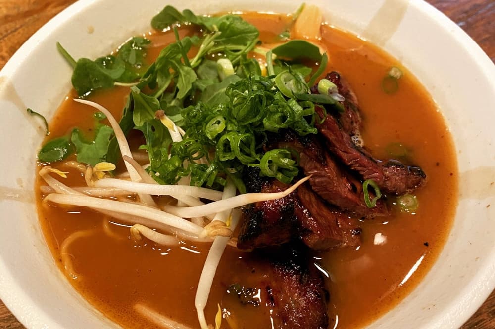 Bowl of soup with noodles and vegetables