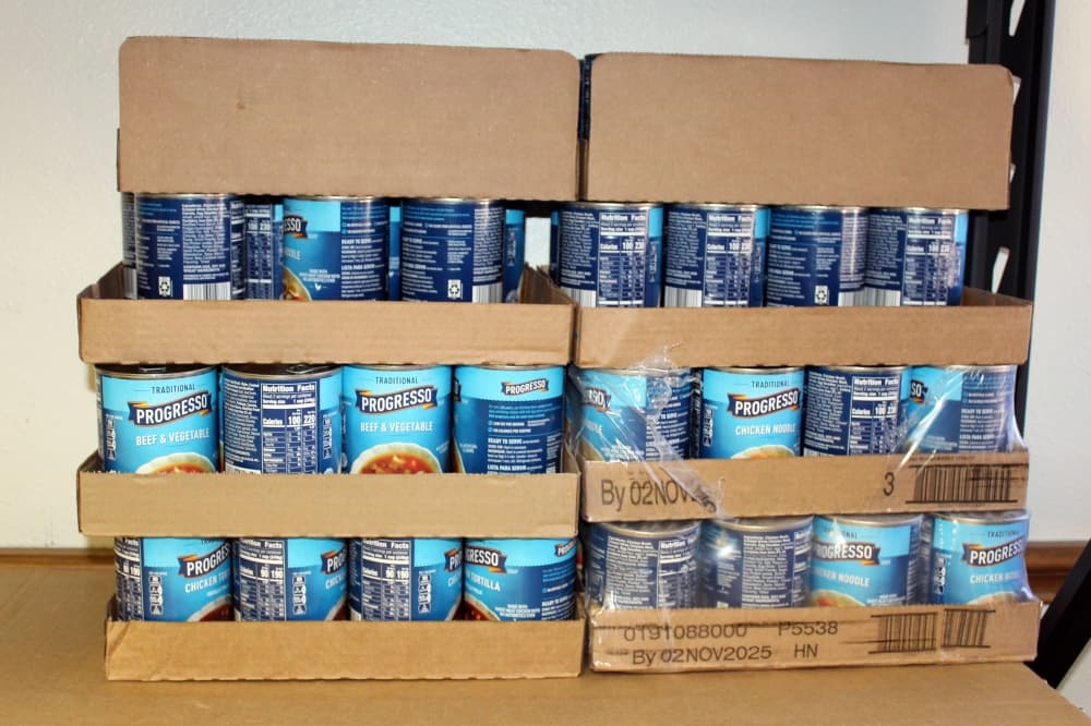 Cans of Progresso soup.