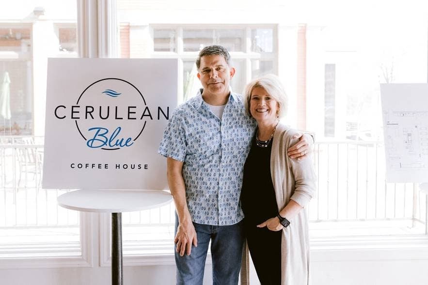 Paul Dietzler, left, and his wife Jackie named Cerulean Blue Coffee House after the hue of the water at one of their favorite places: Destin, Florida. (Courtesy Cerulean Blue Coffee House)
