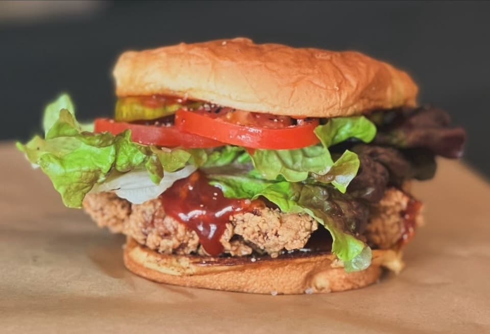 A burger is shown.