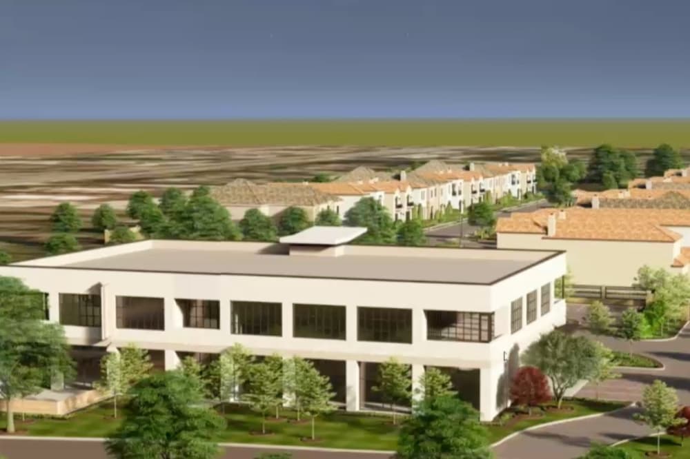 Rendering of a building with trees