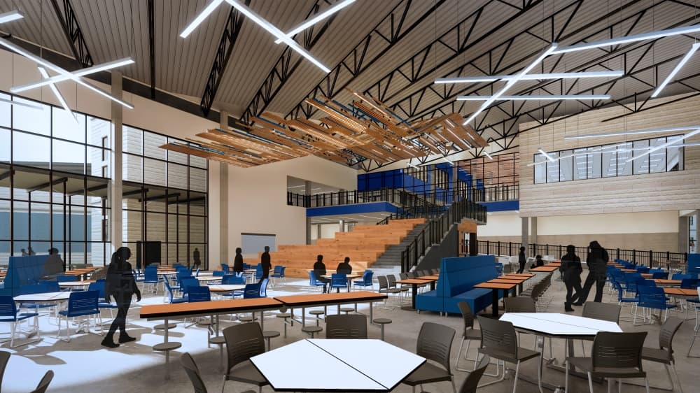 This rendering shows the design of the new high school building's cafeteria. (Courtesy NBISD)
