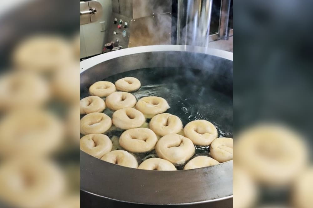 Bagels being boiled