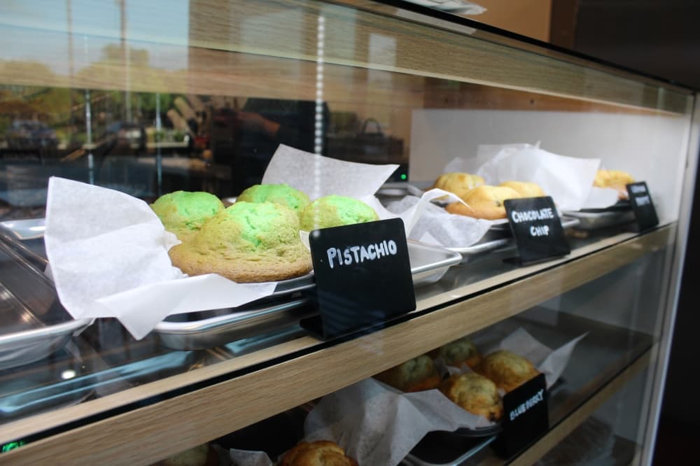 Muffins in a display case