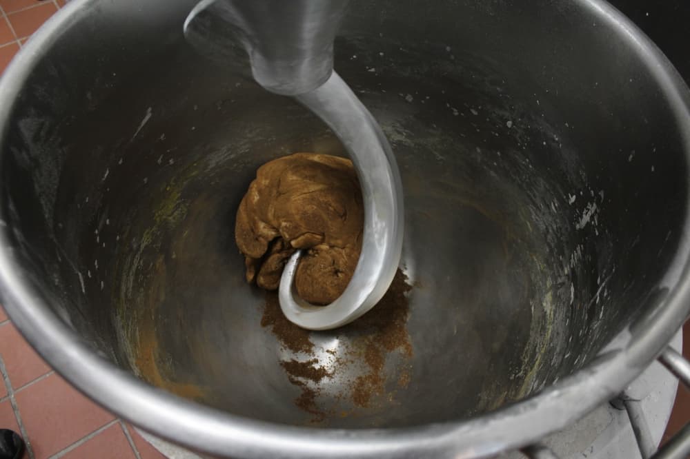 Dough being mixed in a mixer