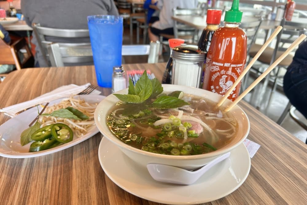 A bowl of beef pho at Pho Tran88. (Shaheryar Khan/Community Impact)