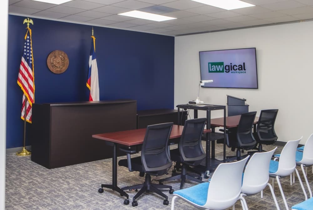 A mock courtroom