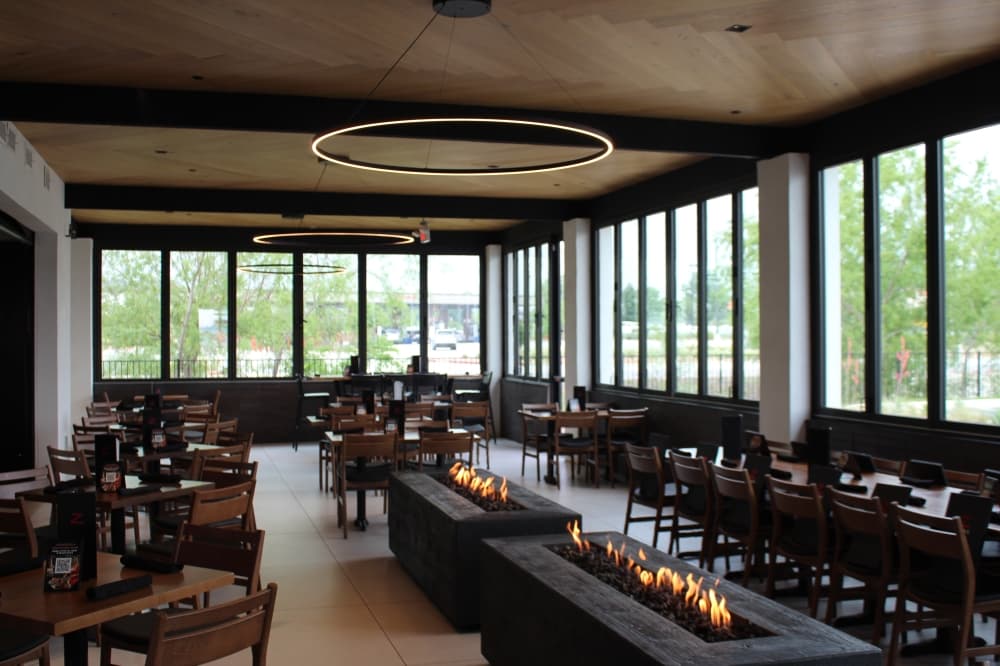 The windows at Z'Tejas in Kyle can open to create an open-air patio dining experience. (Sarah Hernandez/Community Impact)