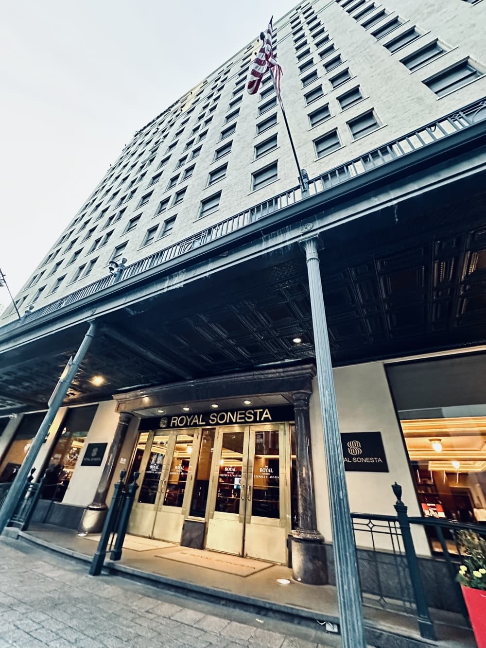 A look up at the hotel from the front