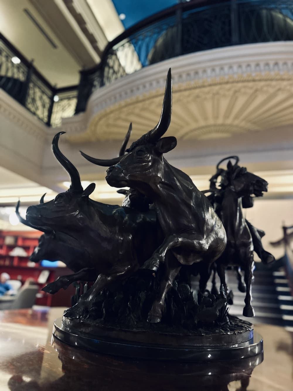 Dark-colored longhorn statue