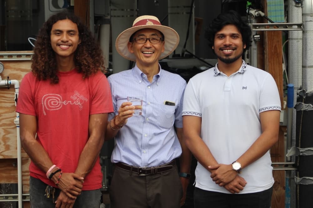Carlos Espindola, Dr. Keisuke Ikehata and Rasha Khan at the San Marcos Wastewater Treatment Plant.