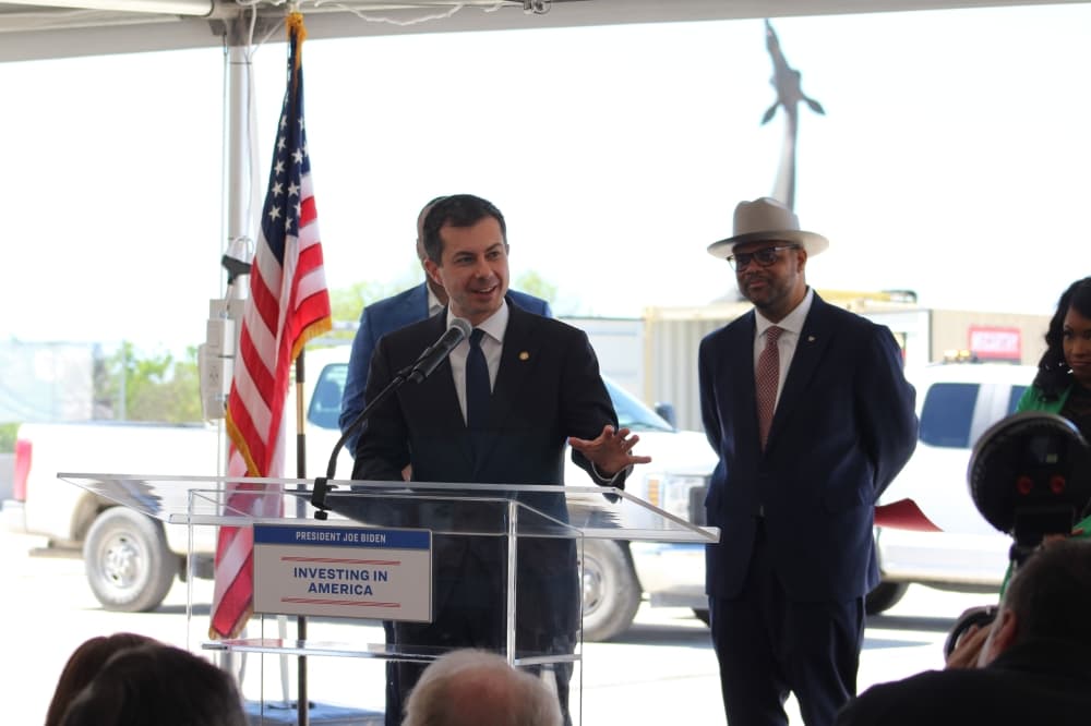 Pete Buttigieg speaking at an event