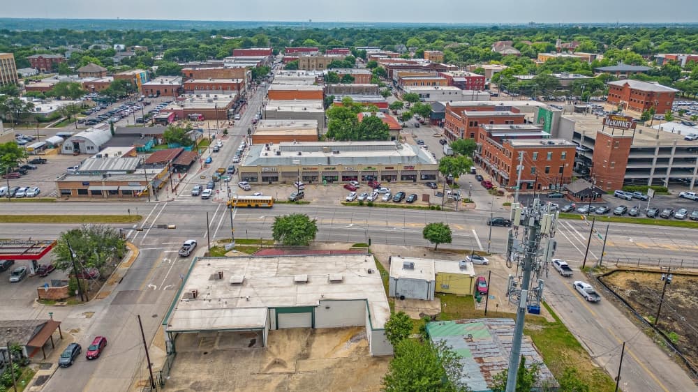 Aerial shot of the Lower 5 Plaza project boundaries