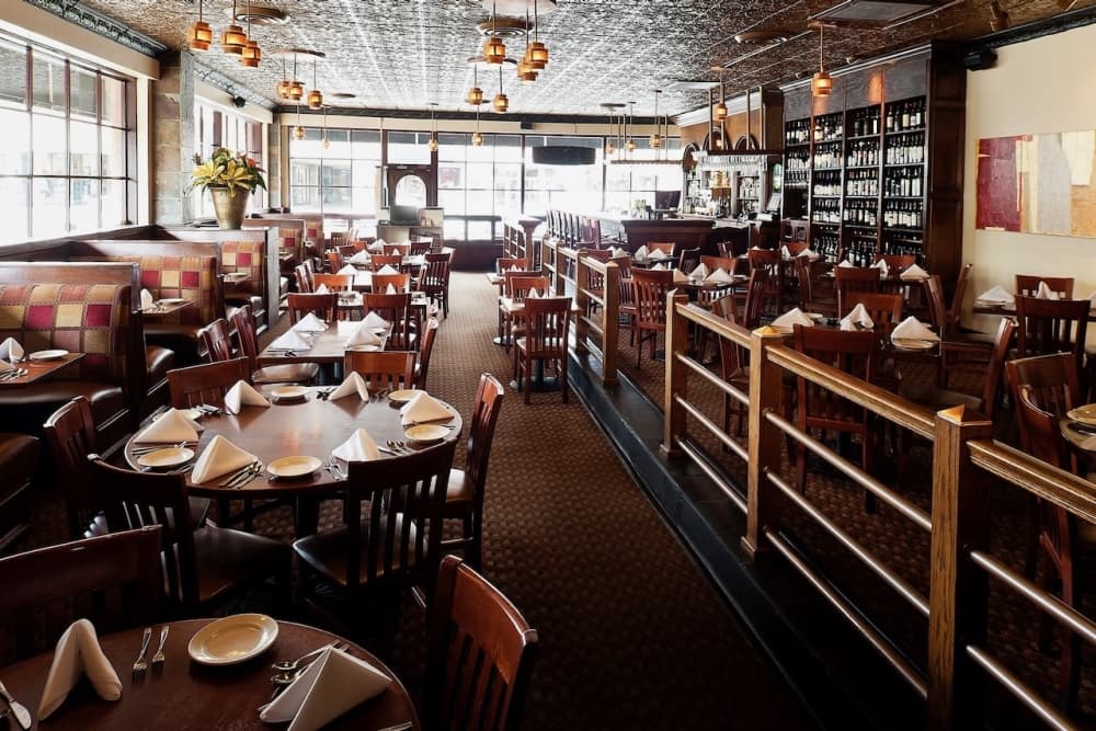 A photo of the interior of the Prego restaurant.