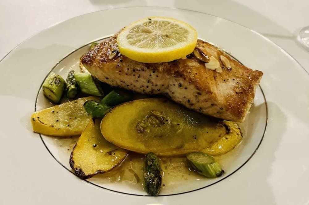 Saumon Aux Amandes dish from La Parisienne. 