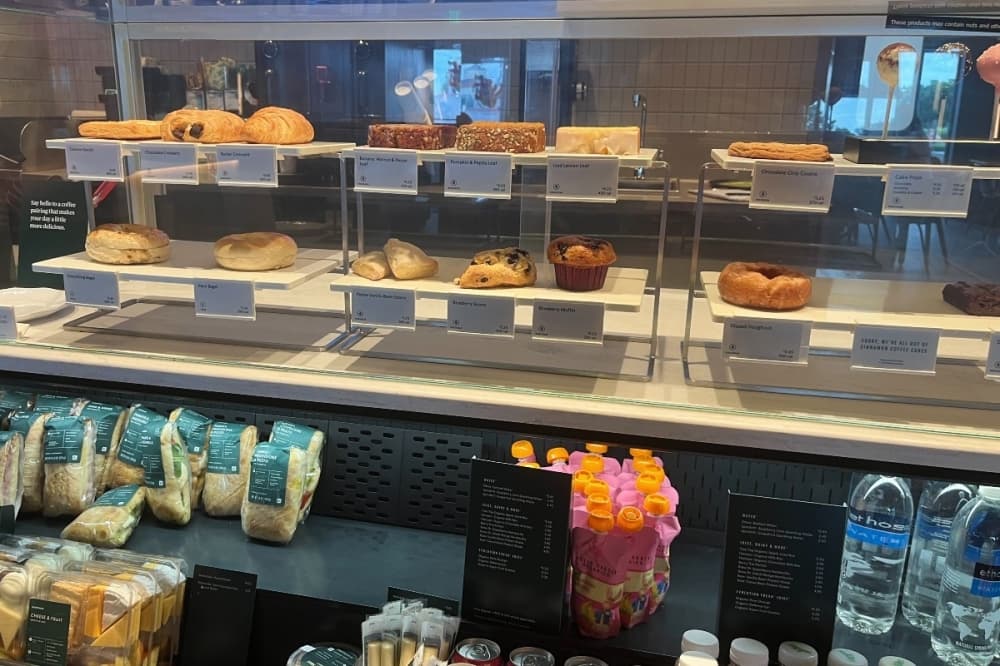 pastries in a case 