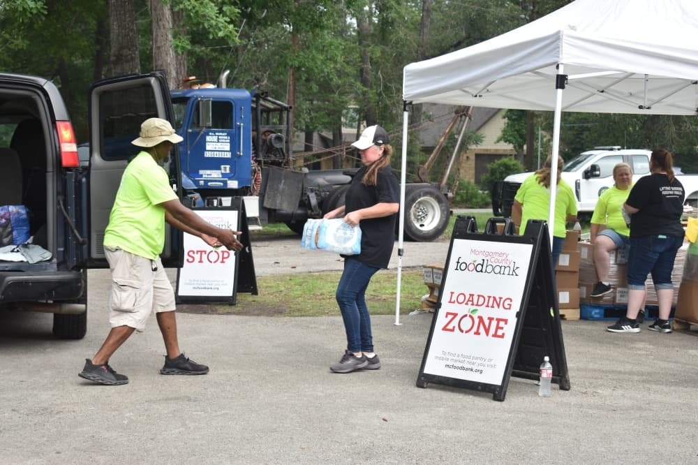 Those affected by the storms were able to come to the resource site set up in River Plantation from May 8-10 and receive items such as cleaning supplies, water and food. (Lizzy Spangler/Community Impact)