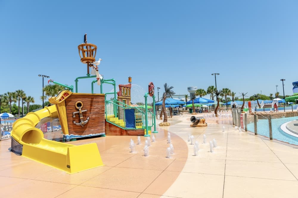 Pirate themed water park with slides 