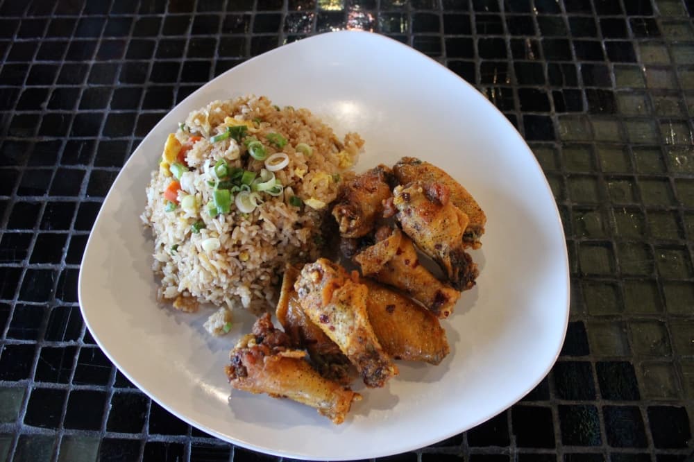 Wing combo plate with fried rice from Wing Chow. 