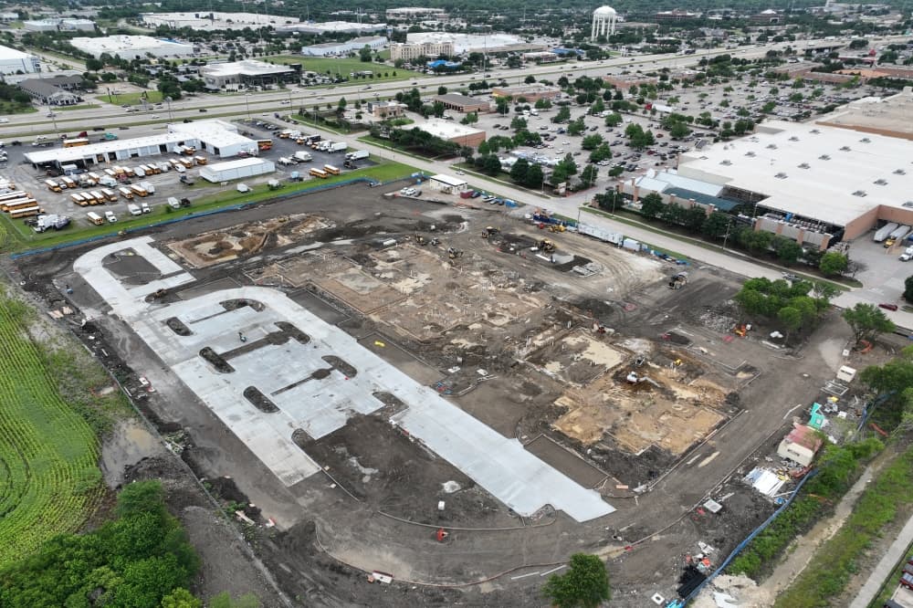 Aerial view of construction on McKinney's new fire department headquarters