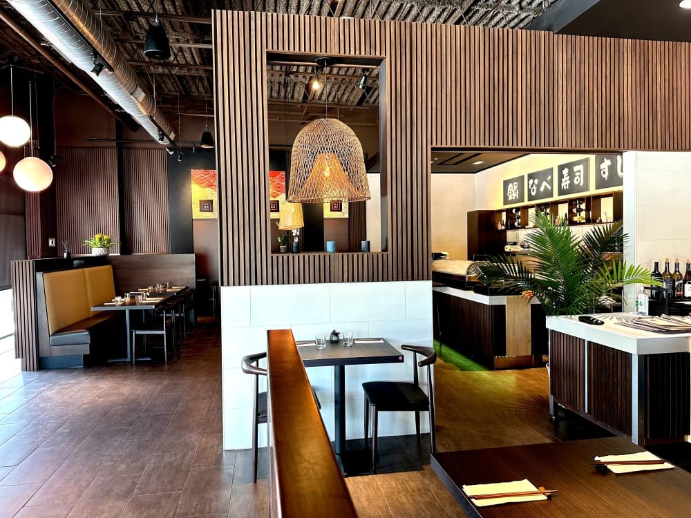 interior shot of restaurant with wooden decor 