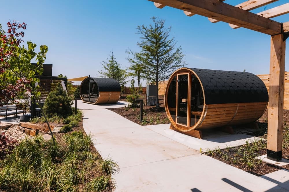 Two private cabanas are pictured at the WorldSprings facility in The Colony. 