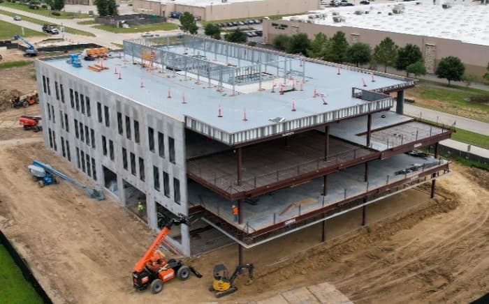 Construction progress on Hope Media Group's new global headquarters in Valley Ranch Town Center is shown as of late June. (Courtesy Hope Media Group)