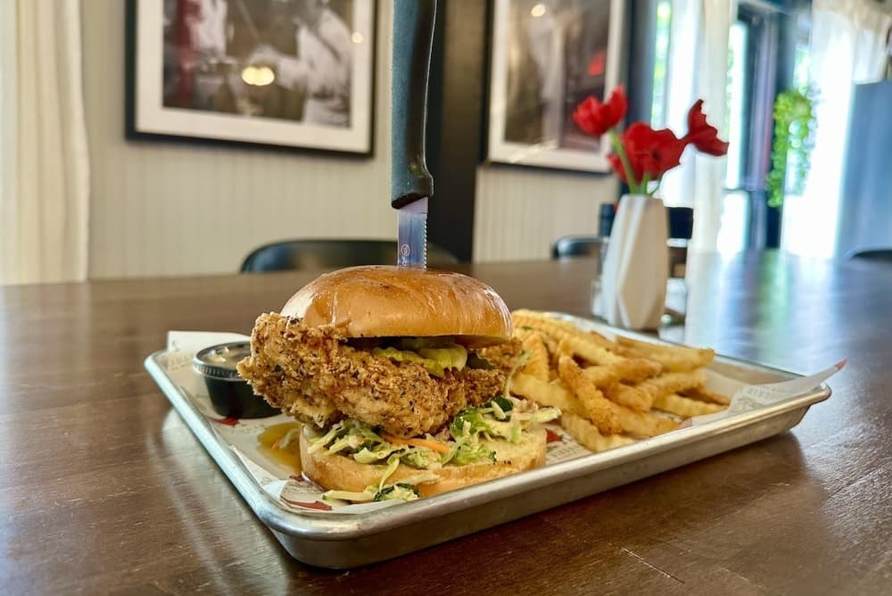 Image shows a chicken sandwich meal.