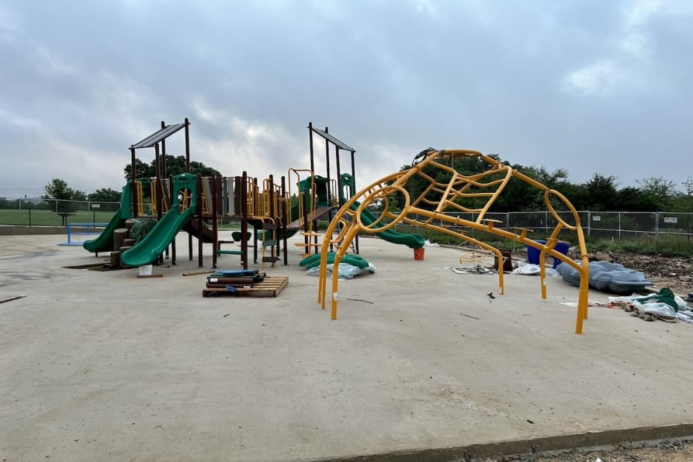 These are some of the recently delivered pieces that will make up Mitchell's Landing playground, a free-use playground open to kids of all ages and abilities at Classen-Steubing Ranch Park, 20202 Hardy Oak Blvd. (Courtesy Mitchell Chang Foundation)