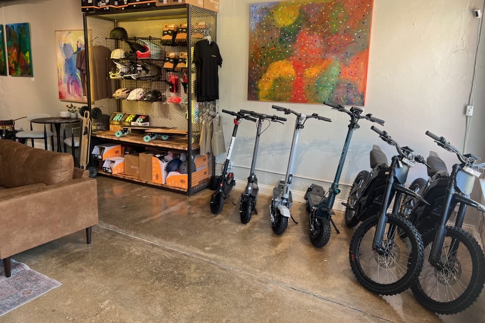E-Ride Outfitters store with bikes and scooters