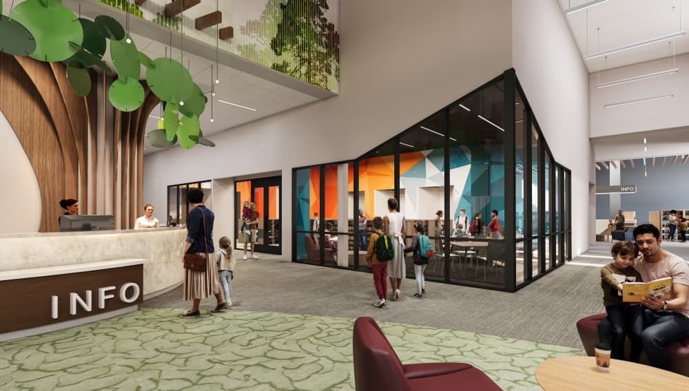 rendering of info desk at library