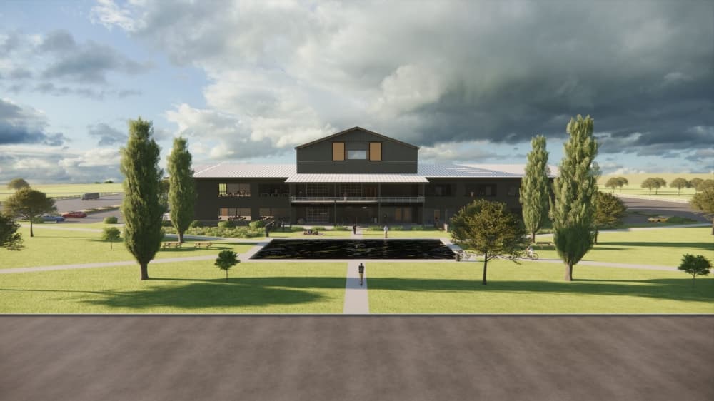 A rendering shows various aspects of the film studio.