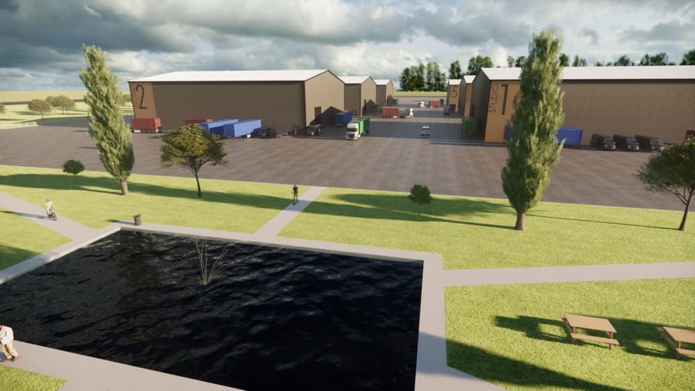 A rendering shows various aspects of the film studio.