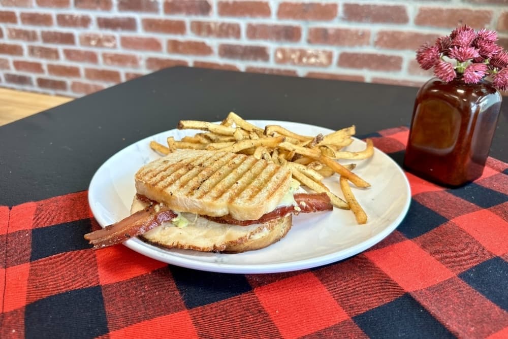 Image shows a panini sandwich. 