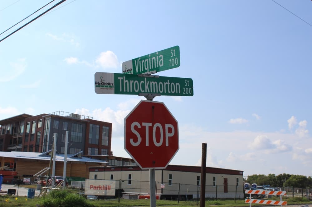 Stop sign at the intersection of Virginia Street and Throckmorton Street