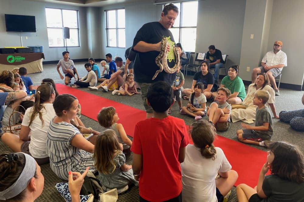 “Mr. Mike” from Austin Reptiles introduced his friends to Bee Cave campers. (Courtesy Bee Cave Public Library)