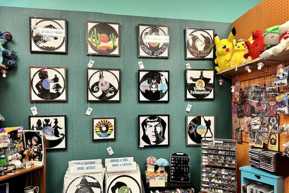 Photo shows vinyl art.
