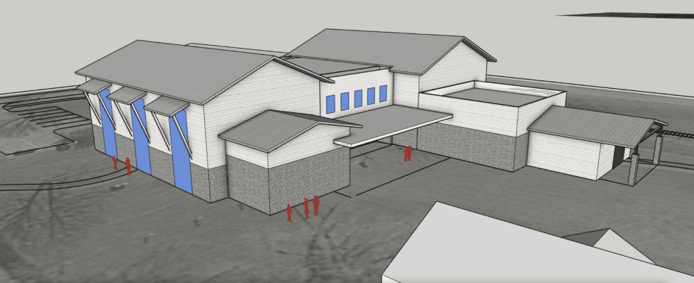 An aerial side view of the rendering.