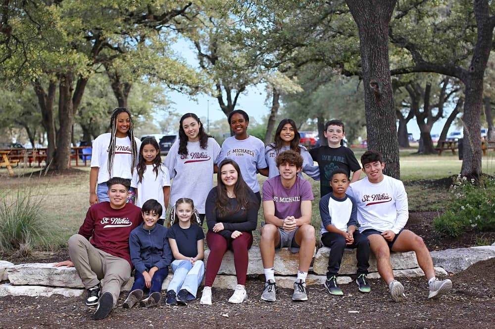 13 kids under trees