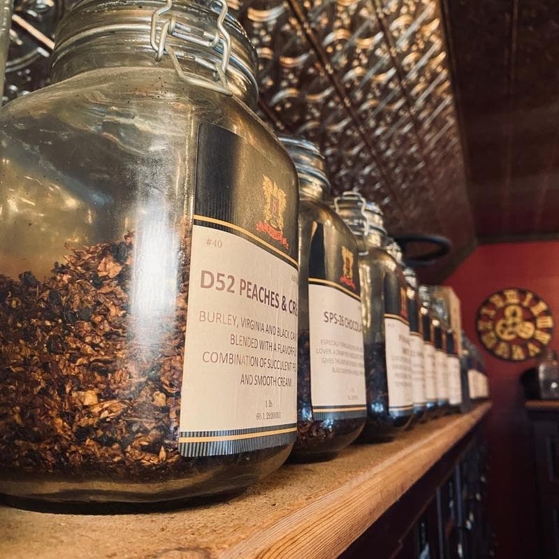 A close-up shot of the tobacco in jars.