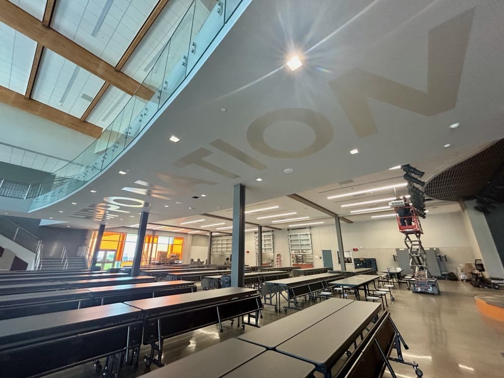 A contrast of gloss paint over matte declares the cafeteria part of Hippo Nation. (Brooke Sjoberg/Community Impact)