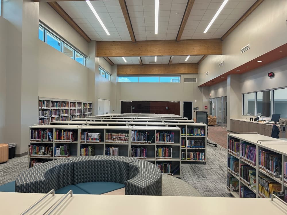 District staff said just over 9,000 brand-new books were ordered to fill the stacks of the campus's library. (Brooke Sjoberg/Community Impact)