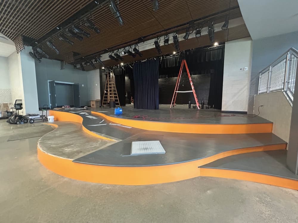 The main stage is adjacent to the cafeteria and features a multilevel ramp for accessibility. (Brooke Sjoberg/Community Impact)