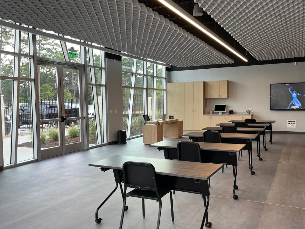 desks in a classroom