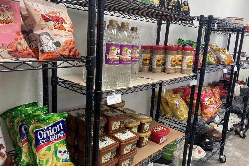 Shelves of packaged foods